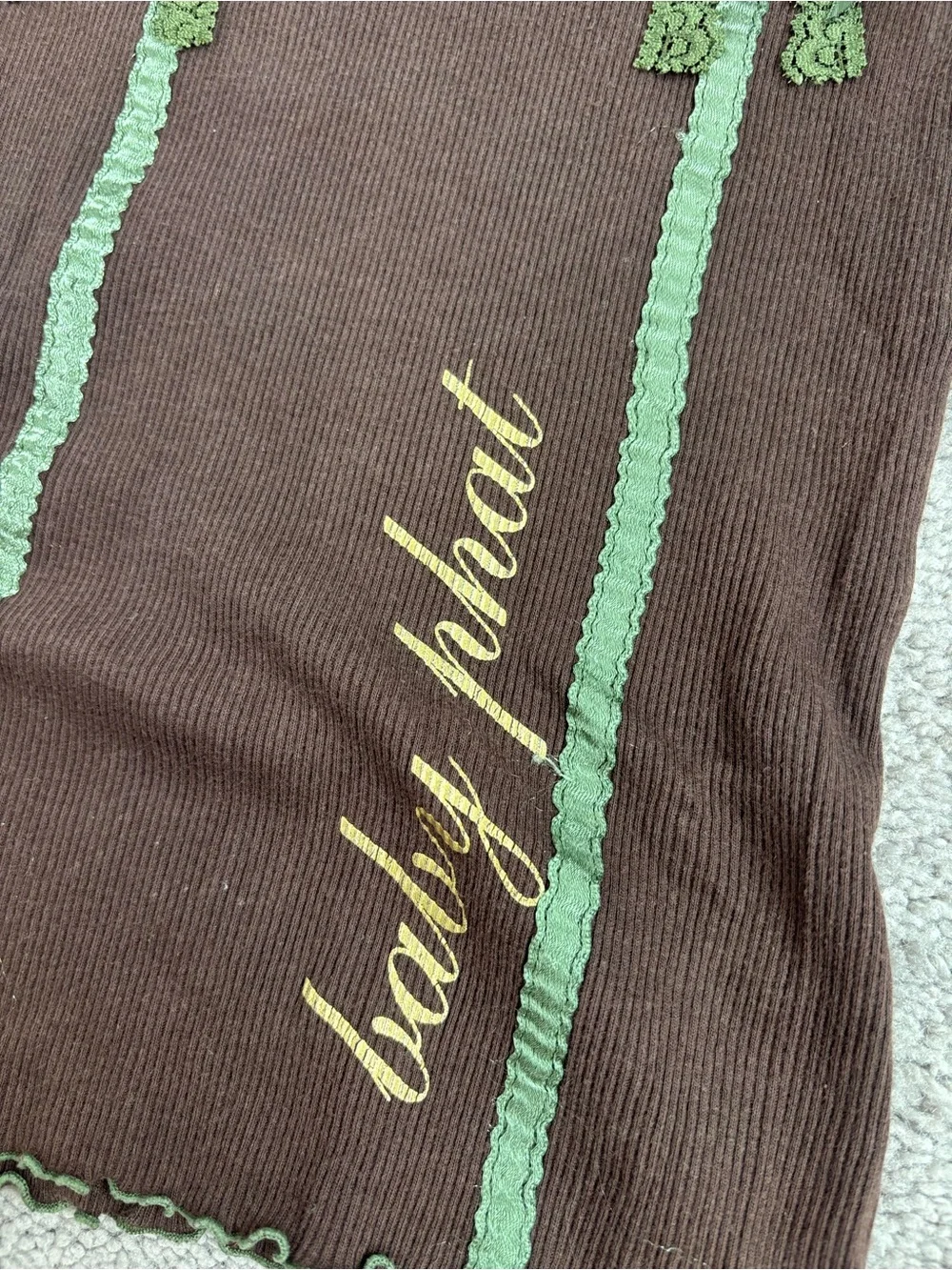 Vintage Y2K Baby Phat Lace Pajama Set Brown Green Small 2 Piece Set Ribbed Cami